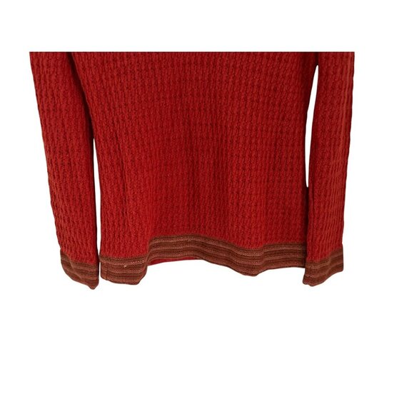 Kuna Alpaca Wool Textured Knit Sweater Brown Trim V-Neck Long Sleeve Y2K - Picture 5 of 10